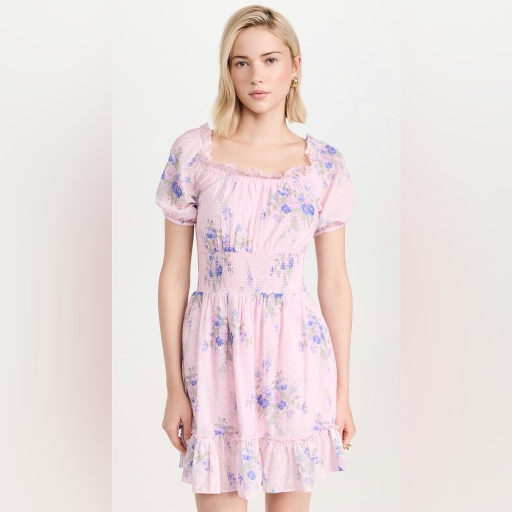 LoveShackFancy Lai Dress Juicy Plum Floral Smocked Puff Sleeve Size L